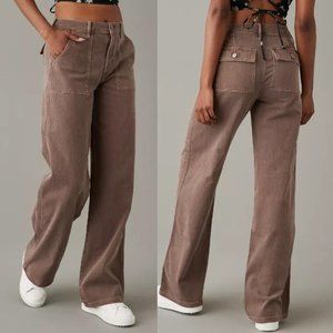 AE Stretch Super High-Waisted Baggy Wide-Leg Pant Brown Size 6